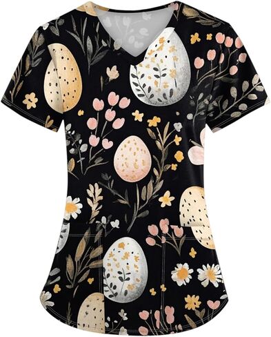 قمصان نسائية للرضاعة، قمصان مريحة مطبوعة برقبة على شكل حرف V للهالوين، زي طبي قابل للتمدد مع جيوب in Kuwait