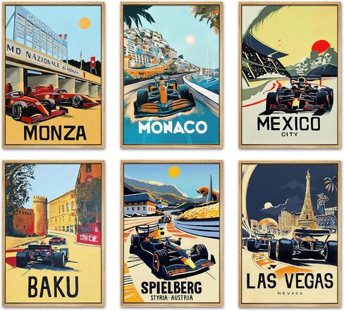 WLHARTT Car Posters F1 Wall Art Set of 6, Vintage Men Racing Canvas Wall Decor Paintings, Colorful Race Car Prints Pictures for Boy Room Men Room Bedroom Office Unframed 8x10 Inch in Saudi Arabia