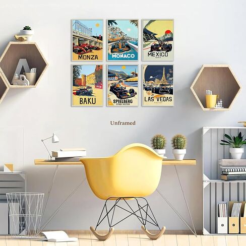 WLHARTT Car Posters F1 Wall Art Set of 6, Vintage Men Racing Canvas Wall Decor Paintings, Colorful Race Car Prints Pictures for Boy Room Men Room Bedroom Office Unframed 8x10 Inch in Saudi Arabia