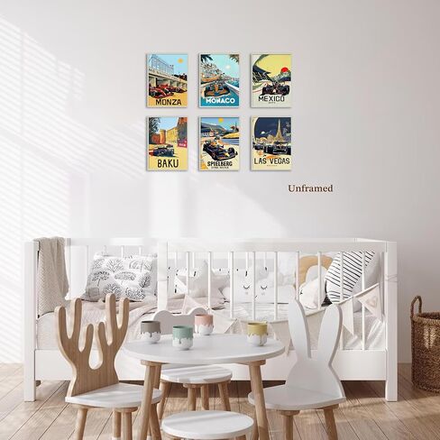 WLHARTT Car Posters F1 Wall Art Set of 6, Vintage Men Racing Canvas Wall Decor Paintings, Colorful Race Car Prints Pictures for Boy Room Men Room Bedroom Office Unframed 8x10 Inch in Saudi Arabia