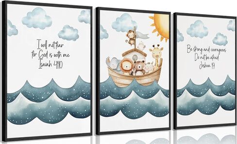 3Pcs Children's Bible Verse Wall Art Noahs Ark Nursery Painting picture Christian Inspirational Wall Decor Religious Educational Posters Prints for Kids Bedroom Classroom Home Decoration 12x16in in Saudi Arabia