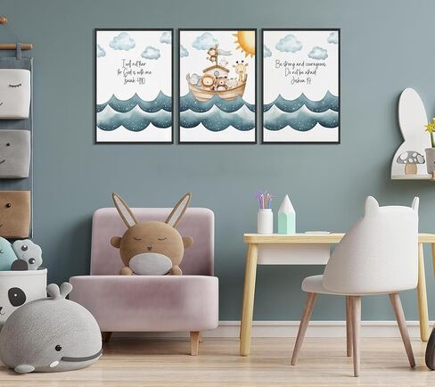 3Pcs Children's Bible Verse Wall Art Noahs Ark Nursery Painting picture Christian Inspirational Wall Decor Religious Educational Posters Prints for Kids Bedroom Classroom Home Decoration 12x16in in Saudi Arabia