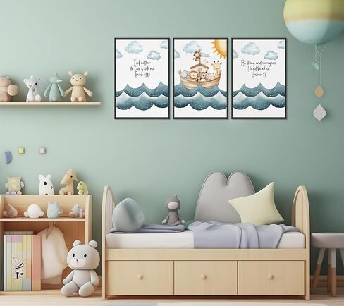 3Pcs Children's Bible Verse Wall Art Noahs Ark Nursery Painting picture Christian Inspirational Wall Decor Religious Educational Posters Prints for Kids Bedroom Classroom Home Decoration 12x16in in Saudi Arabia