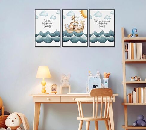 3Pcs Children's Bible Verse Wall Art Noahs Ark Nursery Painting picture Christian Inspirational Wall Decor Religious Educational Posters Prints for Kids Bedroom Classroom Home Decoration 12x16in in Saudi Arabia