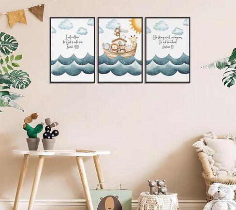 3Pcs Children's Bible Verse Wall Art Noahs Ark Nursery Painting picture Christian Inspirational Wall Decor Religious Educational Posters Prints for Kids Bedroom Classroom Home Decoration 12x16in in Saudi Arabia