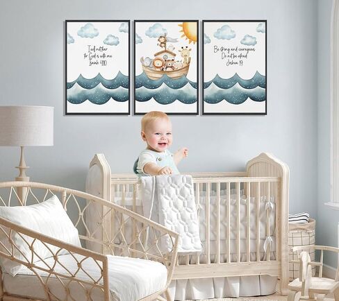 3Pcs Children's Bible Verse Wall Art Noahs Ark Nursery Painting picture Christian Inspirational Wall Decor Religious Educational Posters Prints for Kids Bedroom Classroom Home Decoration 12x16in in Saudi Arabia