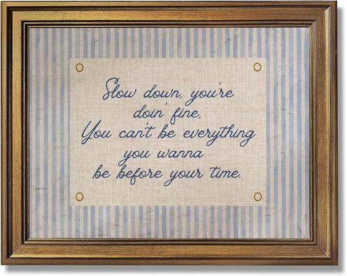 Vintage Gold Framed Wall Art Slow Down You're Doing Fine Music Poster Uplifting Positive Quote Stripe Motivational Painting Retro Song Lyric Canvas Print Daily Reminder Home Decor 12x16inch in Saudi Arabia