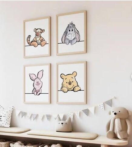 Winnie The Pooh and Friends Nursery Wall Art Set of 4, Character Illustrations, Kids Room Decor - 11x14 Poster Print - UNFRAMED in Kuwait