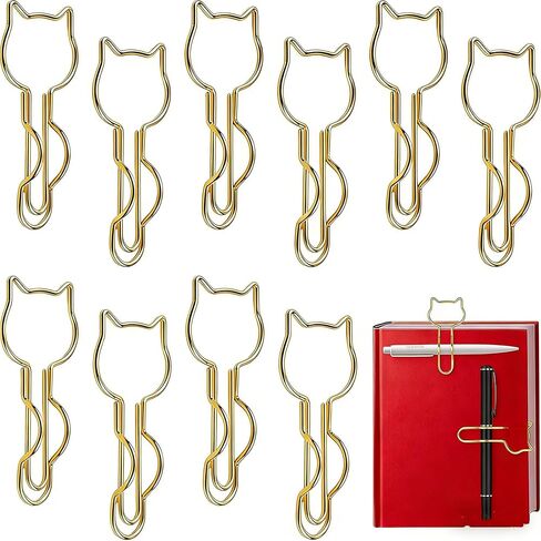 10-Pack Metal Pen Clips - Cute Cat Shaped Gold Paperclip Pen Holder for Notebooks and Papers - Metal Pen Clip Holder and Pen Holder Clip - School Office Supplies in Kuwait