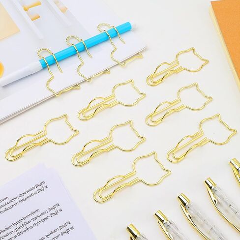 10-Pack Metal Pen Clips - Cute Cat Shaped Gold Paperclip Pen Holder for Notebooks and Papers - Metal Pen Clip Holder and Pen Holder Clip - School Office Supplies in Kuwait