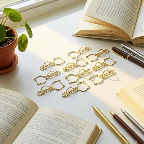 10-Pack Metal Pen Clips - Cute Cat Shaped Gold Paperclip Pen Holder for Notebooks and Papers - Metal Pen Clip Holder and Pen Holder Clip - School Office Supplies in Kuwait