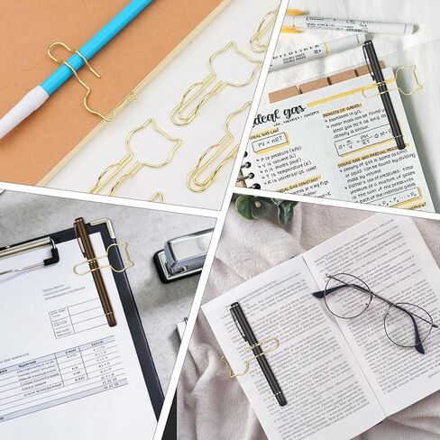 10-Pack Metal Pen Clips - Cute Cat Shaped Gold Paperclip Pen Holder for Notebooks and Papers - Metal Pen Clip Holder and Pen Holder Clip - School Office Supplies in Kuwait