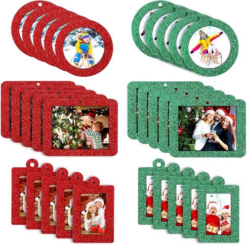 Jetec 30 Pcs Christmas Photo Ornament Frame Xmas Picture Frame Ornament Mini Felt Glitter Hanging Photo Frame Small Holiday Family Picture Frame (Red, Simple) in Saudi Arabia