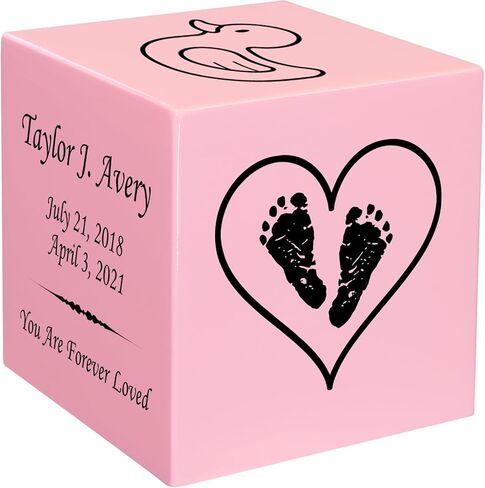 Stonewood Custom Engraved Footprints in Heart Cremation Urn Cube for Infant Ashes - Composite Wood Cremation Urn for Childs Ashes - 15 Cubic Inch Capacity - Personalization Included in Kuwait