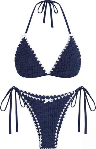 ZAFUL Textured Triangle Bikini Set for Women Halter String Tie Side Swimsuit Cheeky Two Piece Bathing Suit in Saudi Arabia