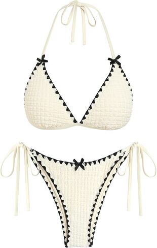 ZAFUL Textured Triangle Bikini Set for Women Halter String Tie Side Swimsuit Cheeky Two Piece Bathing Suit in Saudi Arabia