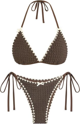 ZAFUL Textured Triangle Bikini Set for Women Halter String Tie Side Swimsuit Cheeky Two Piece Bathing Suit in Saudi Arabia
