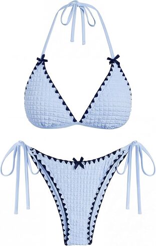 ZAFUL Textured Triangle Bikini Set for Women Halter String Tie Side Swimsuit Cheeky Two Piece Bathing Suit in Saudi Arabia