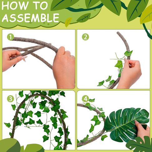 AerWo Jungle Party Decorations, 2Pcs 10FT Bendable Artificial Tree Fake Vine 60 Tropical Palm Leaves 12 Fakes Ivy Vines, Fake Leaves Vine for Bedroom Indoor Forest Jungle Luau Party Decorations in Kuwait