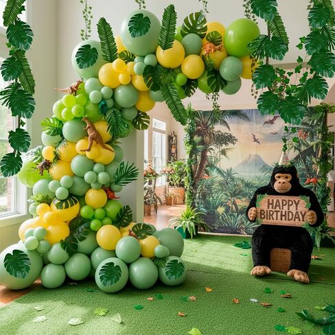 AerWo Jungle Party Decorations, 2Pcs 10FT Bendable Artificial Tree Fake Vine 60 Tropical Palm Leaves 12 Fakes Ivy Vines, Fake Leaves Vine for Bedroom Indoor Forest Jungle Luau Party Decorations in Kuwait