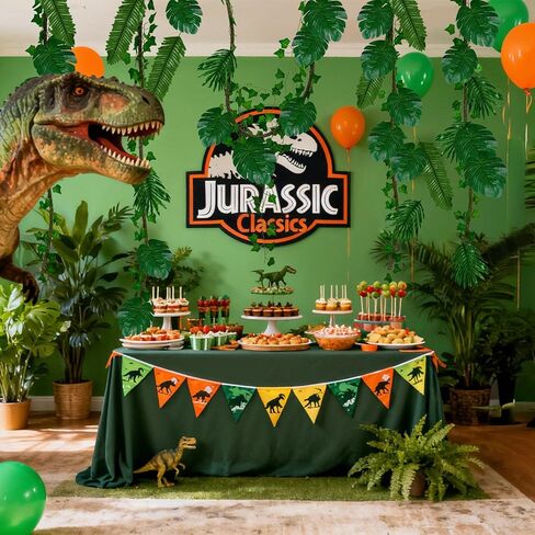 AerWo Jungle Party Decorations, 2Pcs 10FT Bendable Artificial Tree Fake Vine 60 Tropical Palm Leaves 12 Fakes Ivy Vines, Fake Leaves Vine for Bedroom Indoor Forest Jungle Luau Party Decorations in Kuwait