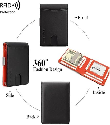 محفظة نحيفة للجنسين، الحد الأدنى من RFID، جيب أمامي، حامل بطاقة الائتمان، سلسلة جلدية 8 in Kuwait