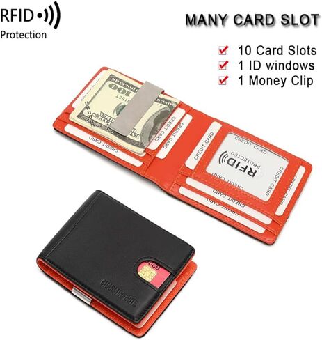 محفظة نحيفة للجنسين، الحد الأدنى من RFID، جيب أمامي، حامل بطاقة الائتمان، سلسلة جلدية 8 in Kuwait