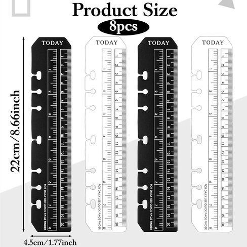 8PCS Notebook Ruler-A5 6 Ring Ruler Planner Bookmark Book Marker for Binder,Ymapinc Journal Ruler with Holes Measuring Tool for A5 Size 6-Ring Binder Notebook,Black,Transparent 8.7 * 1.8Inch in Saudi Arabia