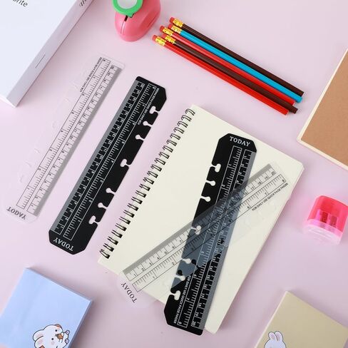 8PCS Notebook Ruler-A5 6 Ring Ruler Planner Bookmark Book Marker for Binder,Ymapinc Journal Ruler with Holes Measuring Tool for A5 Size 6-Ring Binder Notebook,Black,Transparent 8.7 * 1.8Inch in Saudi Arabia