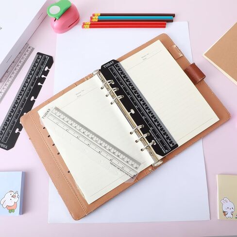 8PCS Notebook Ruler-A5 6 Ring Ruler Planner Bookmark Book Marker for Binder,Ymapinc Journal Ruler with Holes Measuring Tool for A5 Size 6-Ring Binder Notebook,Black,Transparent 8.7 * 1.8Inch in Saudi Arabia
