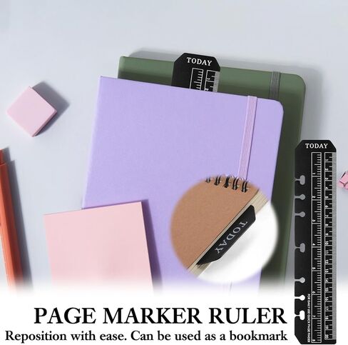 8PCS Notebook Ruler-A5 6 Ring Ruler Planner Bookmark Book Marker for Binder,Ymapinc Journal Ruler with Holes Measuring Tool for A5 Size 6-Ring Binder Notebook,Black,Transparent 8.7 * 1.8Inch in Saudi Arabia