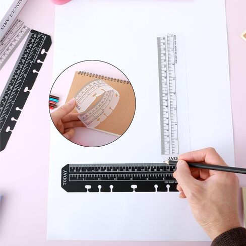 8PCS Notebook Ruler-A5 6 Ring Ruler Planner Bookmark Book Marker for Binder,Ymapinc Journal Ruler with Holes Measuring Tool for A5 Size 6-Ring Binder Notebook,Black,Transparent 8.7 * 1.8Inch in Saudi Arabia
