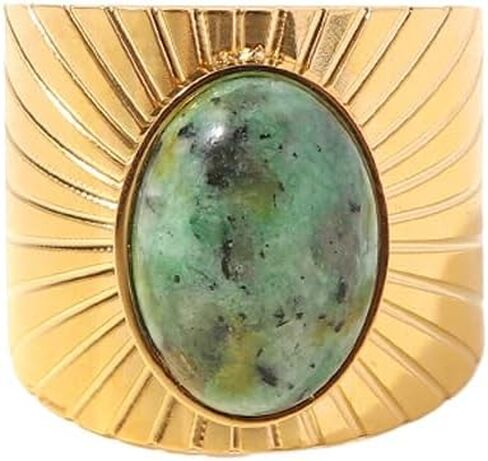 Geometric Oval Wide Chunky Open Statement Ring for Women Men Boho Vintage Stainless Steel African Turquoise Band Finger Rings Comfirm Fit Fashion Trendy Jewelry Size 9 in Saudi Arabia