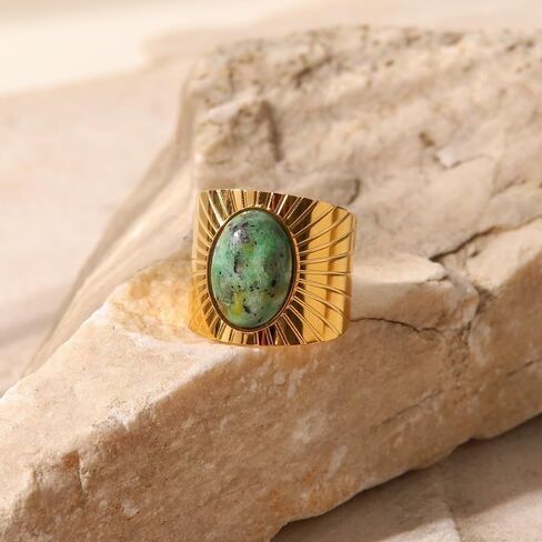 Geometric Oval Wide Chunky Open Statement Ring for Women Men Boho Vintage Stainless Steel African Turquoise Band Finger Rings Comfirm Fit Fashion Trendy Jewelry Size 9 in Saudi Arabia