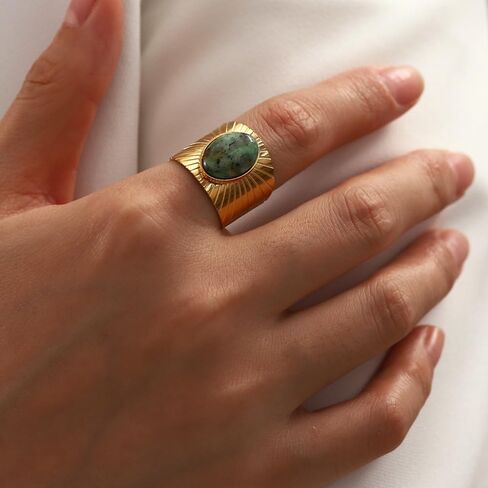 Geometric Oval Wide Chunky Open Statement Ring for Women Men Boho Vintage Stainless Steel African Turquoise Band Finger Rings Comfirm Fit Fashion Trendy Jewelry Size 9 in Saudi Arabia