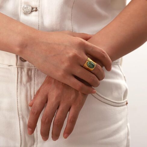 Geometric Oval Wide Chunky Open Statement Ring for Women Men Boho Vintage Stainless Steel African Turquoise Band Finger Rings Comfirm Fit Fashion Trendy Jewelry Size 9 in Saudi Arabia