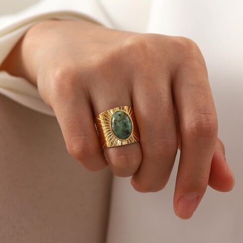 Geometric Oval Wide Chunky Open Statement Ring for Women Men Boho Vintage Stainless Steel African Turquoise Band Finger Rings Comfirm Fit Fashion Trendy Jewelry Size 9 in Saudi Arabia