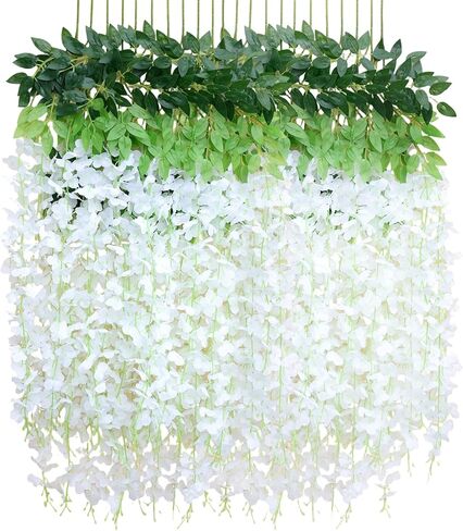 12 Pack Wisteria Hanging Flowers, Fake Hanging Flowers, 3.61 Ft Artificial Flower Vines Strings, Silk Wisteria Flowers for Home Wedding Arch Backdrop Outdoor Party Garden Yard Decor (White) in Saudi Arabia