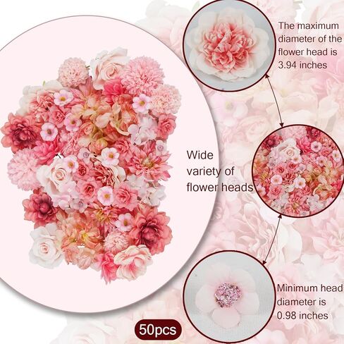 50 Pcs Artificial Flowers Heads Faux Daisy Flower Garland Heads Pink Small Fake Peony Rose Flowers Bulk Mini Silk Daisy Flower for Craft Wedding Party DIY Wreath Graduation Cap Home Decoration in Kuwait
