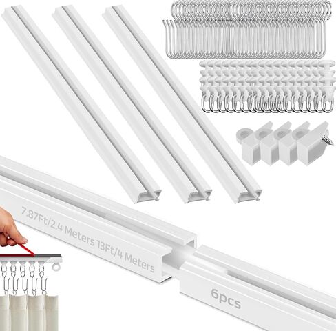 Curtain Tracks Ceiling Mount 7.87Ft/94.5" No Drill Ceiling or Wall Curtain Rail Track Self Adhesive Curtain Rod for Smooth Windows Cabinet Closet Door Frames (7.87Ft/94.5Inches) in Kuwait