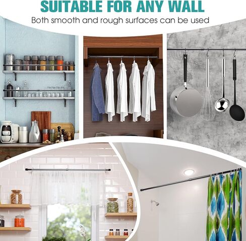 قضبان ستائر زنبركية التوتر 28-48 بوصة، 2 حزمة قابلة للتعديل بدون ضغط ستارة قضيب للنوافذ، قابلة للتوسيع صغيرة للحمام والمطبخ، أسود in Kuwait