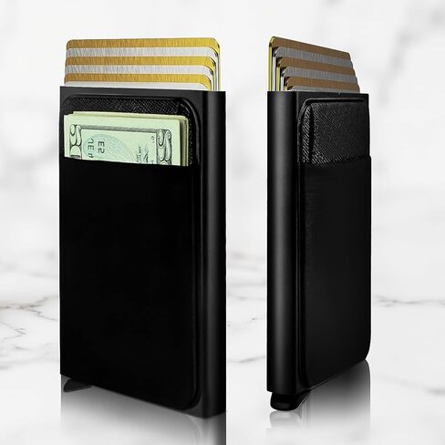 Stocking Stuffers for Men Adults,Wallet for Men with RFID Blocking,Simple Aluminum Credit Card Holder,Smart Pop Up Card Wallet,Mens Minimalist Wallet 9 Cards,Front Pocket for Cash or Coins (Black) in Saudi Arabia