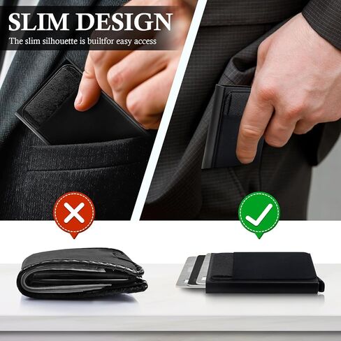 Stocking Stuffers for Men Adults,Wallet for Men with RFID Blocking,Simple Aluminum Credit Card Holder,Smart Pop Up Card Wallet,Mens Minimalist Wallet 9 Cards,Front Pocket for Cash or Coins (Black) in Saudi Arabia