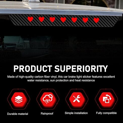 1 PC Third Brake Light Decal, Cute Heart-Shaped High Brake Light Sticker, Self-Adhesive Tail Lights Decals, Universal for Most Cars, Trucks, SUVs (Carbon Fiber) in Kuwait