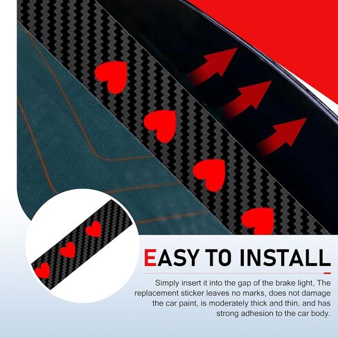 1 PC Third Brake Light Decal, Cute Heart-Shaped High Brake Light Sticker, Self-Adhesive Tail Lights Decals, Universal for Most Cars, Trucks, SUVs (Carbon Fiber) in Kuwait