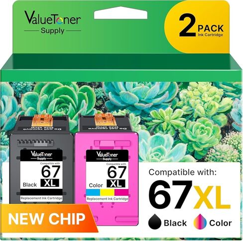 خراطيش 67XL سوداء/ملونة لحبر HP 67 67XL للطابعات Deskjet 2700e 2755e 2732 2752 Deskjet 4155 4155e Envy 6055 6055e 6052 6058 Envy Pro 6400 6455 6455e 6458، عبوتان in Kuwait