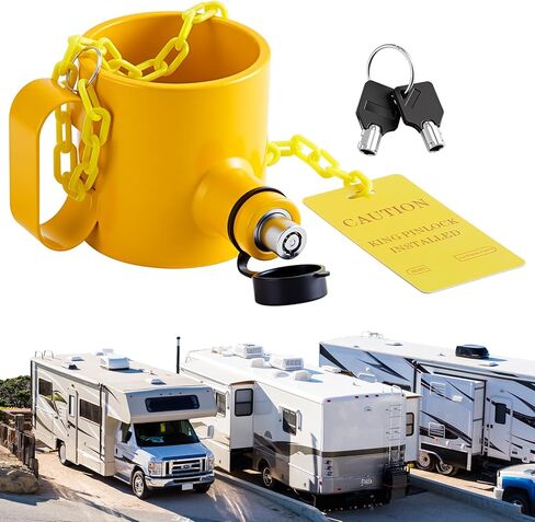 King Pin Lock 5th Wheel Hitch Lock Solid Steel Yellow Anti Theft Protection with Handle Warning Tag and 2 Keys for Trailers, Rv, Semi Trucks in Saudi Arabia