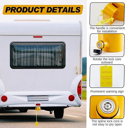 King Pin Lock 5th Wheel Hitch Lock Solid Steel Yellow Anti Theft Protection with Handle Warning Tag and 2 Keys for Trailers, Rv, Semi Trucks in Saudi Arabia