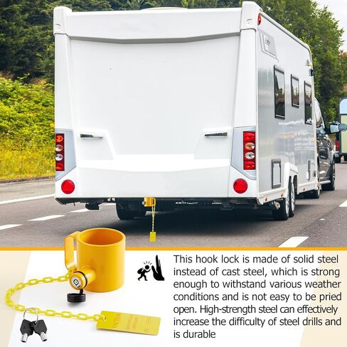 King Pin Lock 5th Wheel Hitch Lock Solid Steel Yellow Anti Theft Protection with Handle Warning Tag and 2 Keys for Trailers, Rv, Semi Trucks in Saudi Arabia