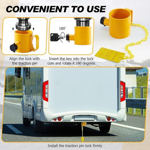 King Pin Lock 5th Wheel Hitch Lock Solid Steel Yellow Anti Theft Protection with Handle Warning Tag and 2 Keys for Trailers, Rv, Semi Trucks in Saudi Arabia